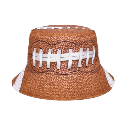 Generisch - Generisch Lustiger American Football-Bucket-Hut, Bucket-Hut mit wendbarem Unisex-Print Frosch Kette (Khaki, M)