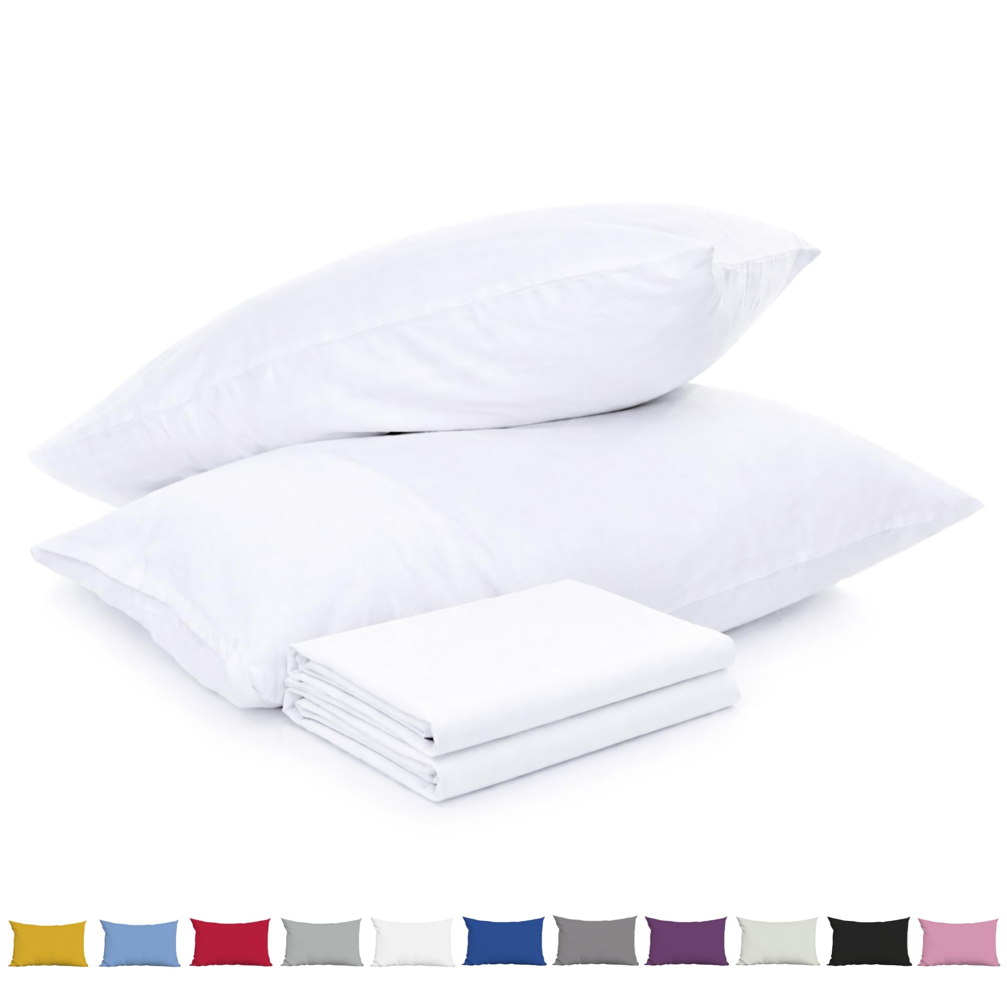 Pillow Cases 2 Pack White - 100% Brushed Microfibre UK-Standard Size 50x75cm Envelope Closure Pillowcase - Wrinkle & Stain Resistant Pillow Cover - OEKO-TEX Certified Pillowcases (White, 2 Pack)