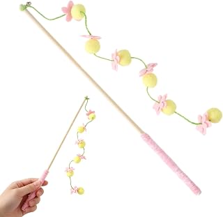1 Pack Cat Wand Toy with Bell, Cotton Linen Cat Teaser Wand Interactive Exercise and Play Toy for Indoor Cats and Kittens
