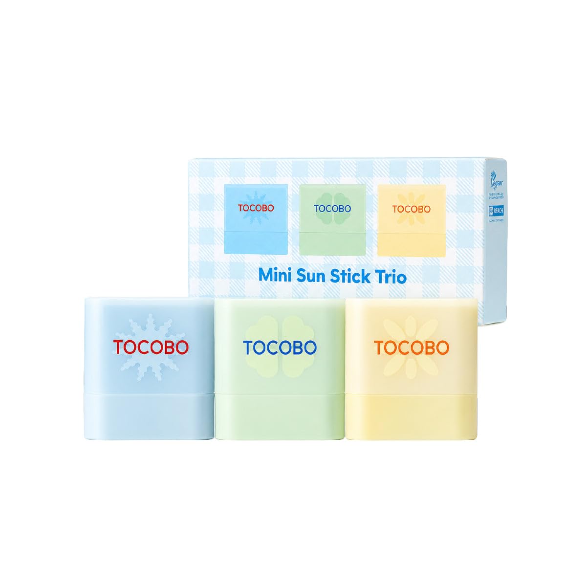 TOCOBO Set Mini Sun Stick Trio SPF50+ PA++++, 3 Protectores Solares Coreanos en Barra, Cotton Soft, Cica Cooling y Vita Waterproof, 11 g c/u
