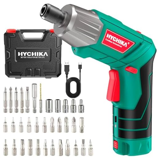 Akkuschrauber, 6N·m Max. Drehmoment HYCHIKA 2000mAh 3,6V Li-Ion Akku mit 36 Zubehörteilen, LED-Licht und Taschenlampe, Ratschenschlüssel, Ladeadapter mit USB Kabel und Aufbewahrungsbox für Schrauben