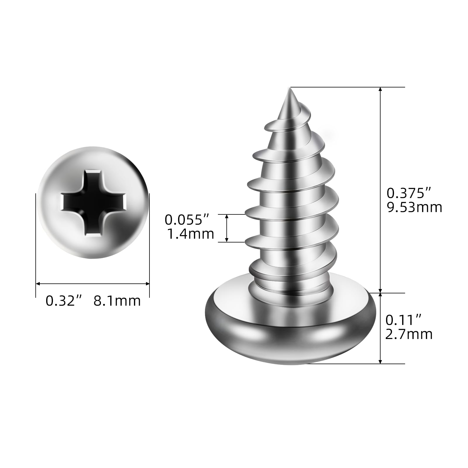 ST3x8mm White Screws 100-Pack – Zinc Plated Carbon Steel Pan Head Phillips Self-Tapping Screws For Wood, Sheet Metal, Furniture, DIY Projects