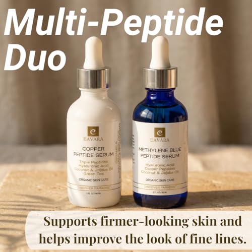 Eavara Copper Peptide + Methylene Blue Serum Set – Anti-Aging Face Serum Duo for Firmer, Smoother, Hydrated Skin (2-Pack)