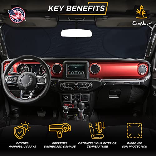 Econour Windshield Sunshade For Jeep Wrangler | Sun Visor For Uv Rays & Heat Protection | Suitable For Wrangler, Compass, Gladiator & Renegade | Accessories For Jeep Wrangler | X-Small - 60X21 Inches #TOP1
