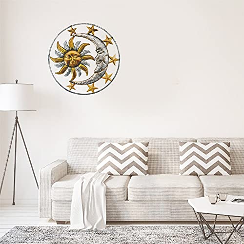Kaiwern Sun Moon Wall Crafts, Sun And Moon Wall Decor 3D Country Art Decoration, Metal Wall Hanging Sculpture For Indoor And Outdoor Decoration (Yellow) #TOP4