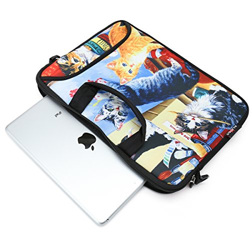 Aupet 16 16.5 17-17.3-Inch Water Resistant Neoprene Sleeve Notebook Neoprene Messenger Case Tote Bag With Outside Handle And Adjustable Shoulder Strap & Extra Pocket(Nice Cat Painting) #TOP5