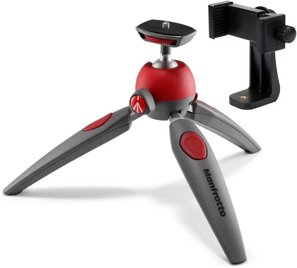 Manfrotto MTPIXIEVO PIXI EVO 2 Section Mini Tripod with A Bonus ZAYKiR Universal Smartphone Tripod Adapter (Red)