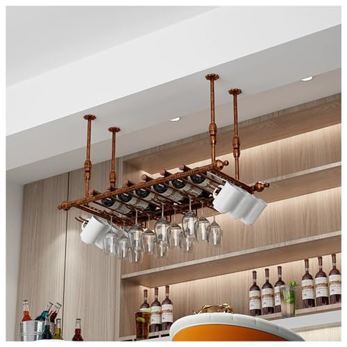 Porte-verres réglable sur étagère à vin murale en métal doré pour optimiser l'espace du bar