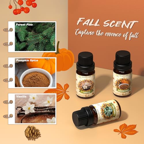 WUSEONY Fall Essential Oil for Diffusers, Autumn Fragrance Oil Set, Aromatherapy Oils Gift Set for Candle Soap Making - Apple Cider, Nutmeg, Snickerdoodle, Vanilla, Forest Pine, Pumpkin Spice, 6x10ml - Thumbnail 3