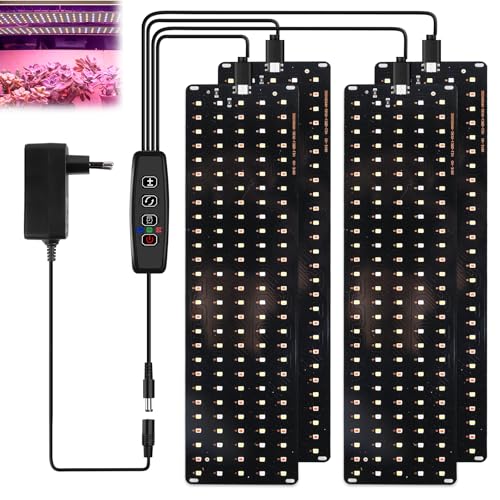 Lot de 4 lampes LED à spectre complet, étanchéité IP44, lumière pour plantes LED à spectre complet, intensité variable à 10 niveaux, minuterie de croissance 30 x 8 cm