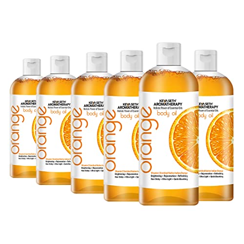 Image of Keya Seth Aromatherapy Skin Defence Orange Body Oil Skin Lightening, Rejuvenating Non-Sticky for Daily Use After Bath, Massage Oil Enriched with Orange & Vitamin C (400ml, Pack of 6)