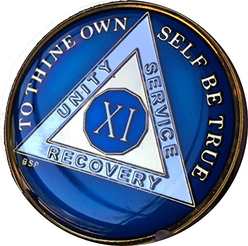 Bright Star Press 11 Year Midnight Blue Aa Alcoholics Anonymous Medallion Chip Tri Plate Gold & Nickel Plated #TOP4