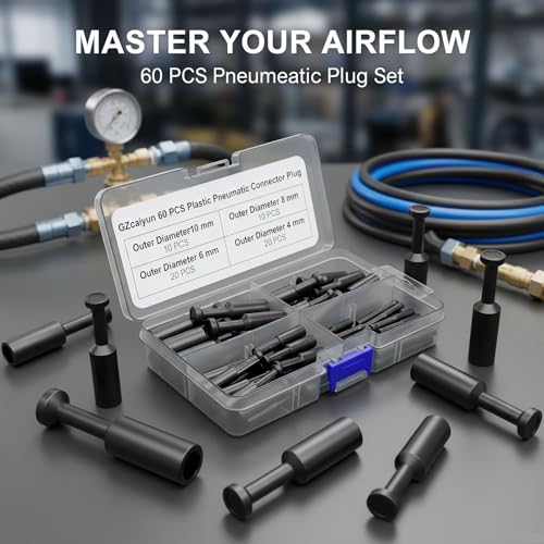 GZcaiyun 60 Stk Pneumatik Steckverbinder Stopfen, 4/6/8/10 mm OD Pneumatik Blindstopfen Set, Push to Connect Pneumatik Pneumatik Stopfen für Pneumatische Systeme und Luftschläuche