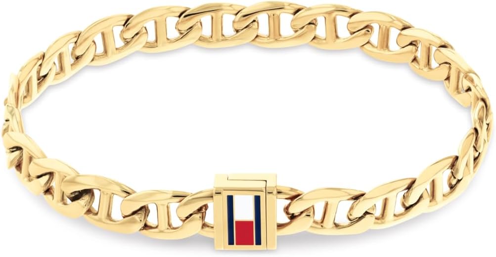 Tommy Hilfiger Men's Jewelry - Mariner Chain Bracelet – Magnetic Clasp, Enamel Flag Detail – Stainless Steel – Nautical-Inspired Style, Gift for Him