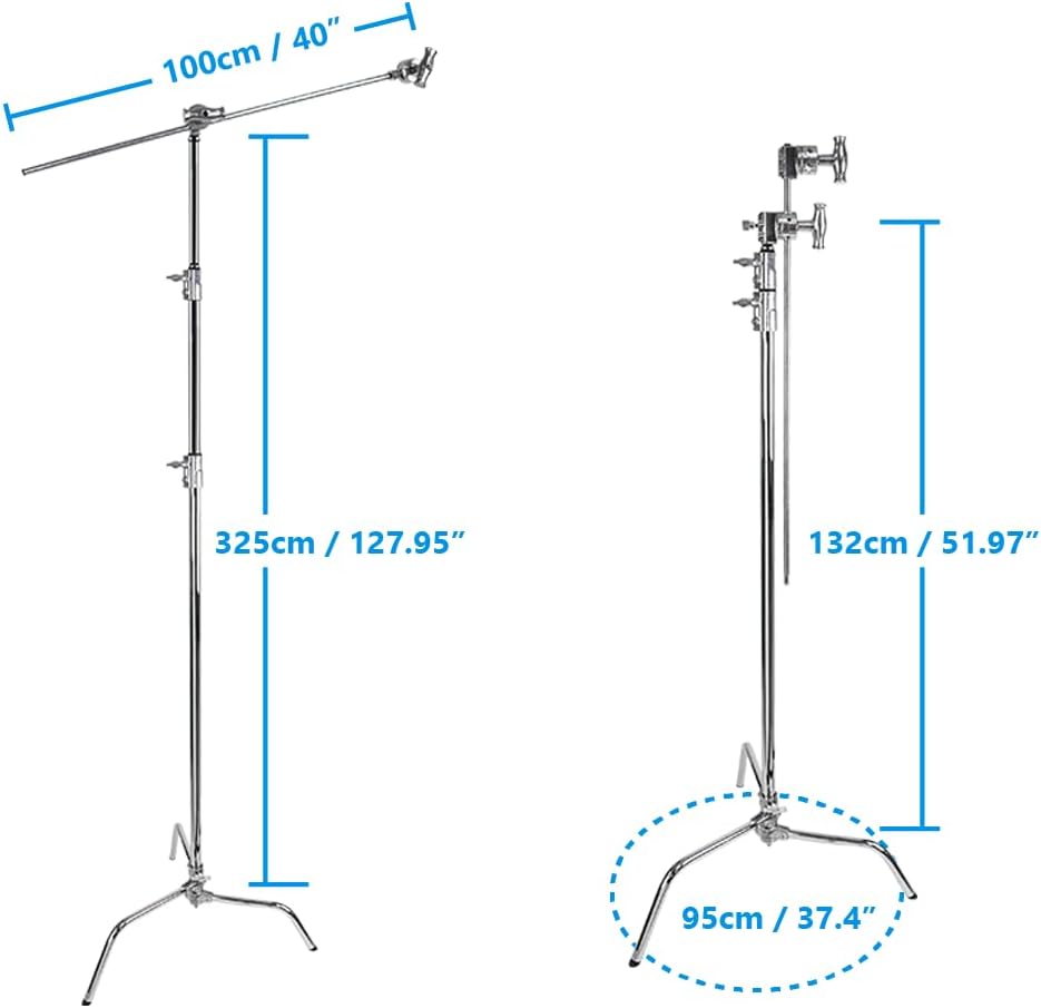 Kupo 40" C-Stand Sliding Leg Kit - Includes 40" Grip Arm with Hex Stud, Two 2.5" Grip Heads for Photography and Video Lighting Applications, Adjustable Uneven Terrain Leveling Leg, Silver (KS703712)