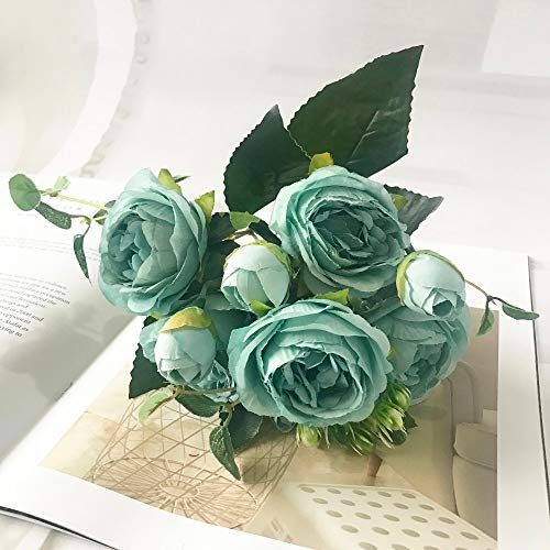 Fleurs artificielles 1 Bouquet 9 Têtes Fleurs Artificielles Pivoine Thé Rose Automne Soie Fausses Fleurs pour Bricolage Salon Maison Jardin Décoration De Mariage Cover