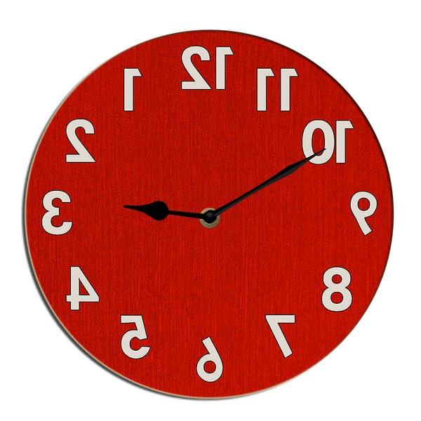 Horienteeon Horloge murale inversée avec chiffres inhabituels dans le sens contraire des aiguilles d'une montre - Horloge à quartz analogique sans tic-tac -...
