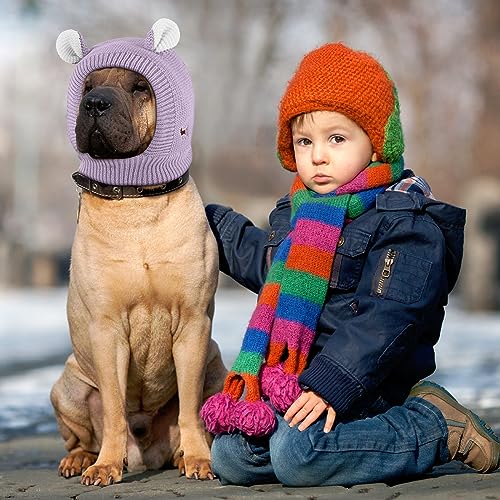 Image of Frienda Dog Ear Muffs Noise Protection, Neck 14.96 Inch Fits Medium Dogs, Knitted Calming Hood for Dogs, Fireworks Thunder Anxiety Relief, Fleece Inner Warm Beanie Hat(Light Purple)
