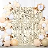 キラキラ光る壁用背景幕 パーティー用 - 24枚 正方形 スパンコール 壁パネル ライトゴールド クリスマス背景 壁装飾 誕生日装飾 結婚式 独身最後のパーティー用