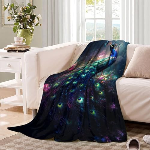 Couverture lit microfibre chaude avec impression de paon 127x152cm