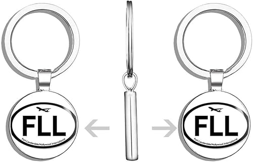 Ovalado FLL Airport Code -fort lauderdale hollywood fly pilot hub doble cara de acero inoxidable llavero llavero llavero cadena titular de