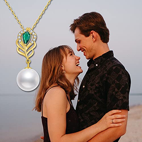 14K Gold Pearl Necklace For Women, Cubic Zirconia Peacock Pendant And Gold Chain Jewelry Gifts For Her, 16-18 Inch #TOP5
