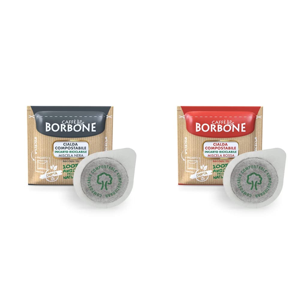 Caffè Borbone Café Monodosis Compostable, Envase Reciclable, Mezcla Negra - 150 bolsitas - Sistema ESE & Caffè Borbone Café Monodosis Compostable Mezcla Roja, 100 bolsitas