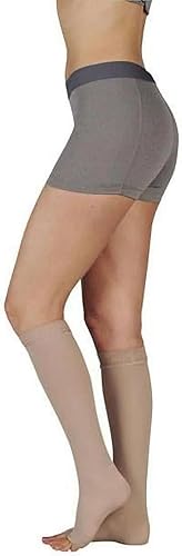 Juzo 2001 20-30mmhg rodilla alta compresión calcetines de punta abierta con banda superior de silicona, negro, 4 (IV) regular