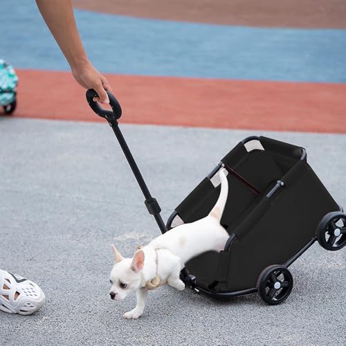 Mini passeggino pieghevole per piccoli animali domestici, con maniglia di trazione estensibile, 51 x 35 x 31 cm, nero