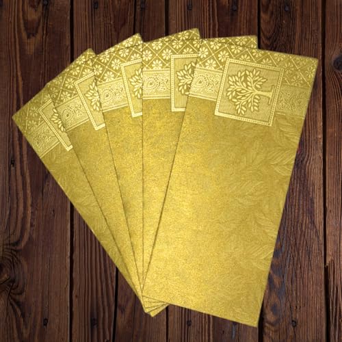 Image of Pack of 25, Rectangle Shape Metallic Paper Shagun Envelopes for Gifting Sagan Lifafa Wedding Occasion Cash Money, 18 X 8 cm, Gold Color - Gold Tree Design