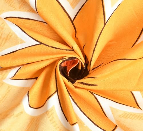Image of KAWI Elastic Fitted Bedsheet Cotton Blend Double Bed with 2 Pillow Cover (72 inch X 78 inch)- Cream Colour-Yellow Colour Print