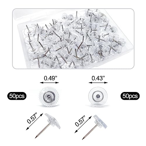 image for BlingKingdom 100pcs Push Pins Tacks Clear Plastic Head Steel Point Cle