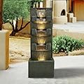 ourrco 39.3inches High Concrete Modern Water Fountain 5-Tiers Indoor/Outdoor Water Fountain w/LED Lights Cascading Waterfall Features for Home Garden Backyard Decor
