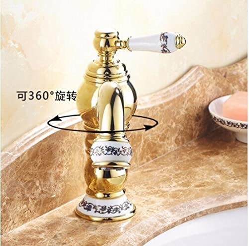 Mitigeur de lavabo luxe or et porcelaine blanche rétro chic - 5