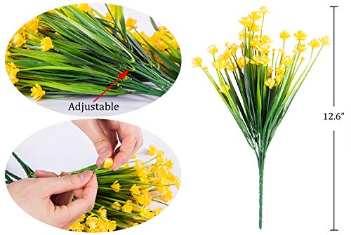 Foraineam 10 Bundles Yellow Daffodils Artificial Flowers Fake Plants Plastic Bushes Greenery Shrubs Fence Indoor Outdoor Hanging Planter Home Garden Decor #TOP2