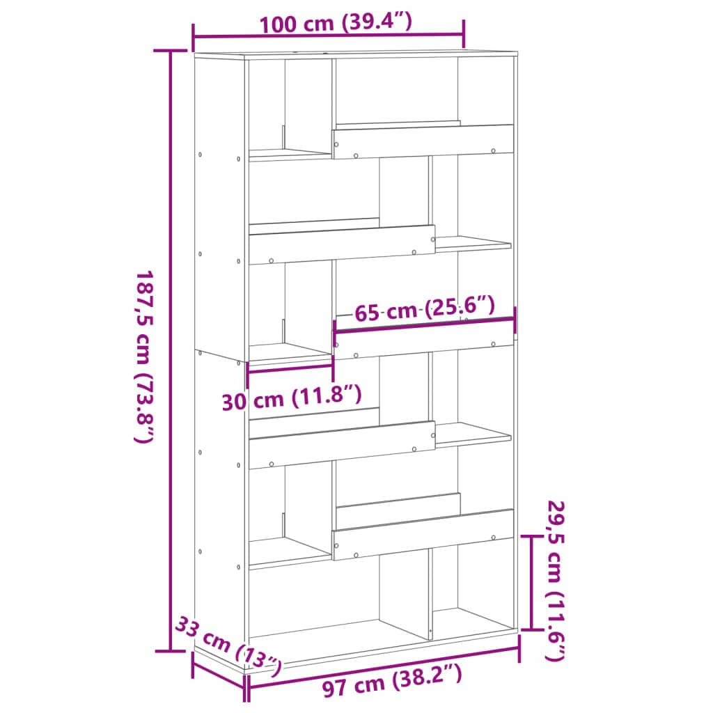 Divisorio bianco, 100 x 33 x 187,5 cm, in legno con 12 scomparti aperti, scaffale versatile per soggiorno, studio, corridoio e camera da letto, robusto mobile organizzativo