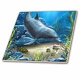3dRose ct_172930_4 A Dolphin Swims in The Ocean with Turtle Fishes and More Ceramic Tile, 12'