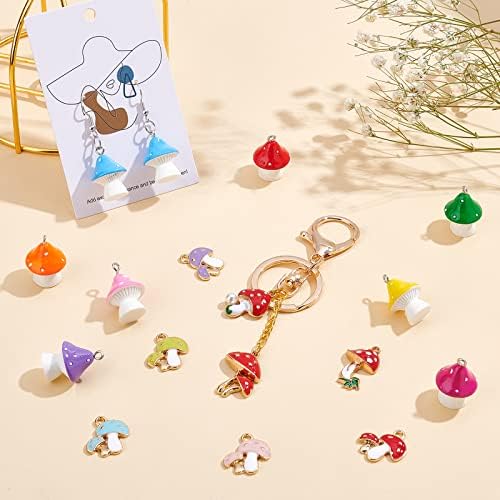 PandaHall Mushroom Pendants, 32pcs 16 Styles Alloy Mushroom Resin Mushroom Fairy Charms 3D Simulation Mushroom Beads for DIY Craft Bracelet Necklace Earrings Making Garden Decoration