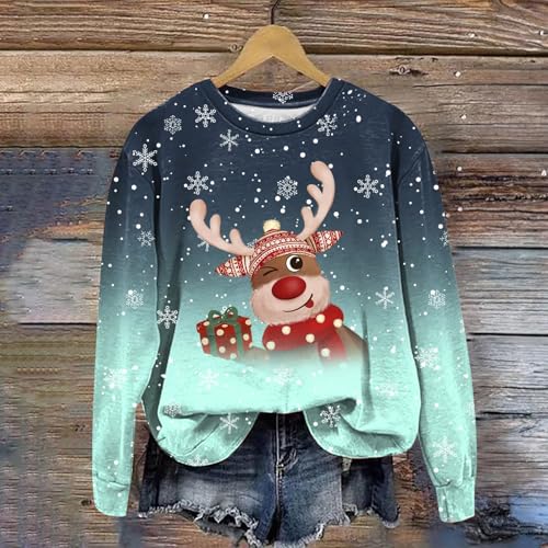 Daygeve Blusa feminina de Natal 2024 Feliz Suéter feminino fofo de Natal, Verde menta, P