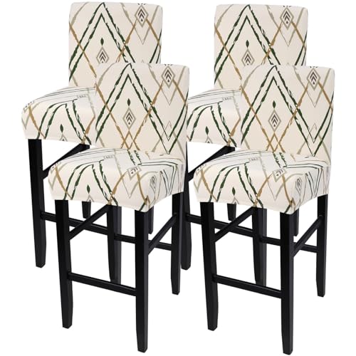 Image of SearchI Bar Stool Covers Set of 4, Stretch Washable Barstool Seat Covers, Counter Height Chair Covers for Kitchen Dining Room Cafe (Brown Green Stripe)