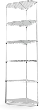 6 Tier NSF Metal Shelf Pentagonal Corner Wire Shelving Unit, 72"H x 20"L x 20"D - Chrome, 600lbs Capacity Heavy Duty Adjustable Storage Rack with Shelf Liners for Kitchen Garage Office Room Corner