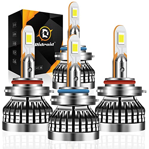RIDROID 9006 HB4 9005 HB3 LED Headlight Bulbs Combo,100W 6000K Cool White, 14000 Lumens High Low Beam LED Headlight Conversion Kit, IP68 Waterproof Halogen Replacement (4 PCS)