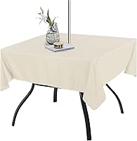 Vista 30 de Fitable Cubierta de Mesa Ovalada Oblonga para Exteriores e Interiores - Mantel Lavable Impermeable Sin Arrugas con Cremallera y Orificio para Beige