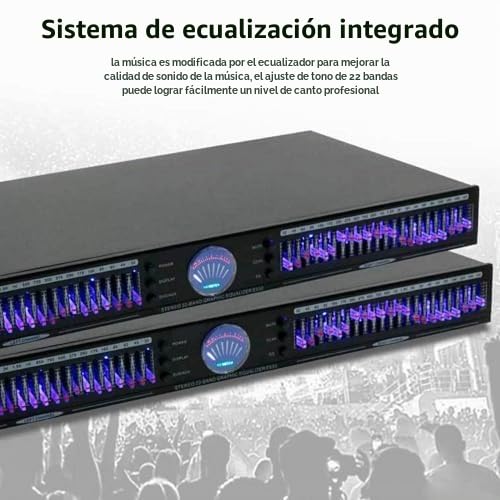 Ecualizador gráfico digital, 22 bandas con 10 efectos preestablecidos, ajuste independiente bajo/medio/agudos, ideal para estudio de grabación, bar, escenario