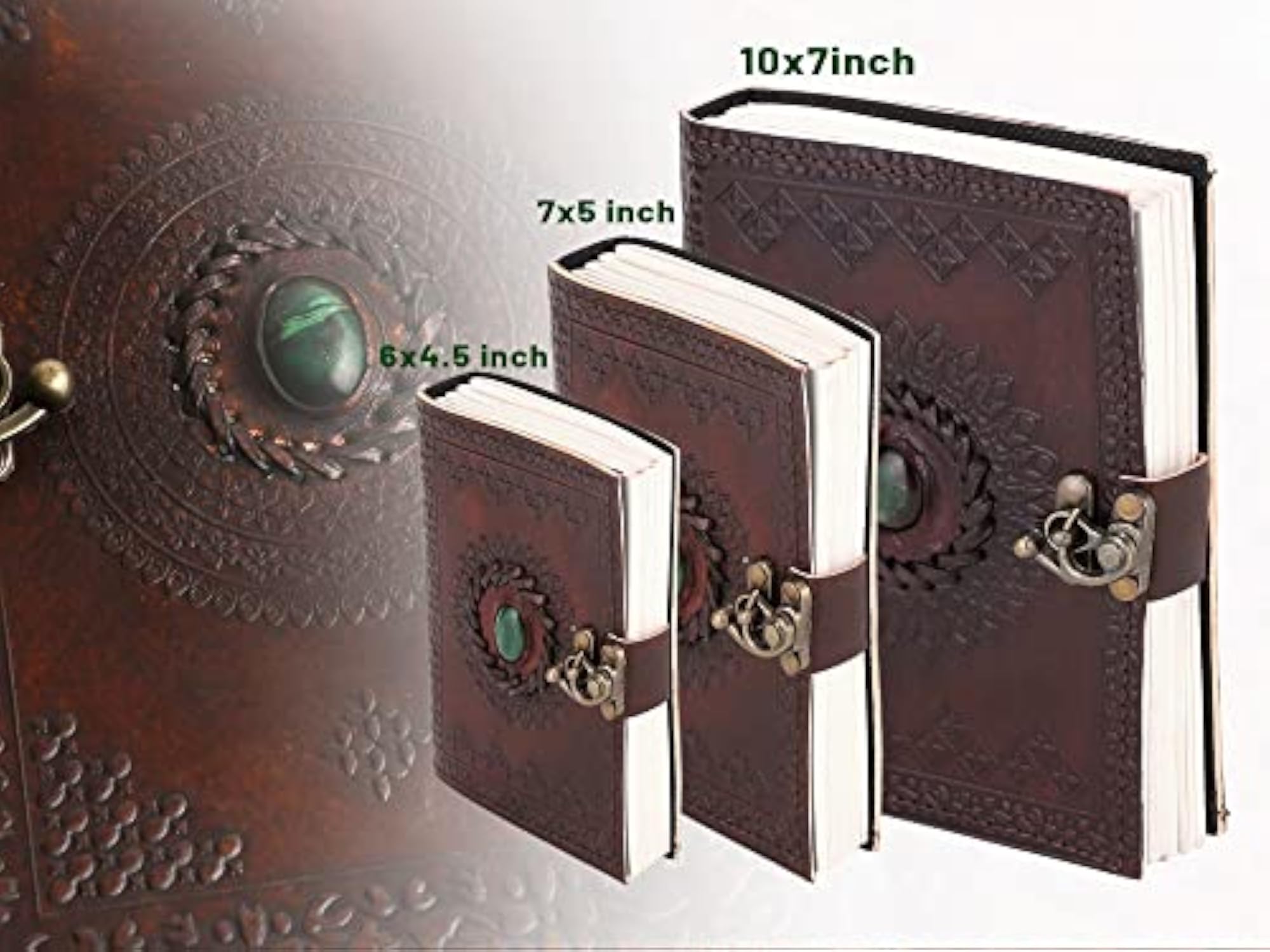 Real Leather Green Stone Embossed Diary with Metal Lock