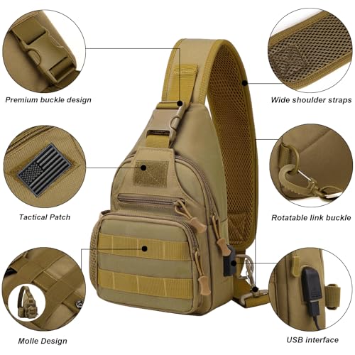 ZHIERNA Tactical Crossbody Bag for Men with Water Bottle Holder, MOLLE EDC Shoulder Sling Chest Bags with USB Charging Port for Travel Walk(Black) by ZHIERNA - Used condition - Image 5