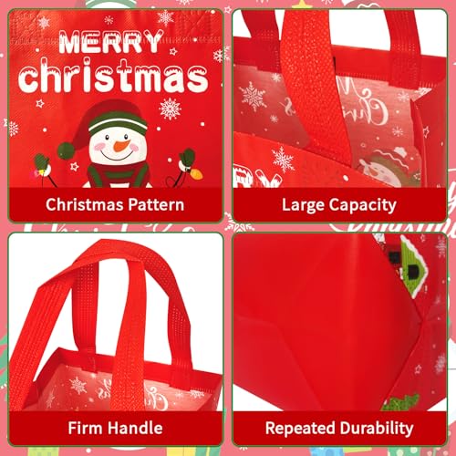6 Pcs Large Christmas Gift Bags Bulk - Merry Christmas Tote Bags with Handles, Reusable Non-Woven Xmas Snowman Goodie Candy Treat Bag Set for Winter Xmas Party Supplies Favors Gift Wapping by PERFQU - Image 4
