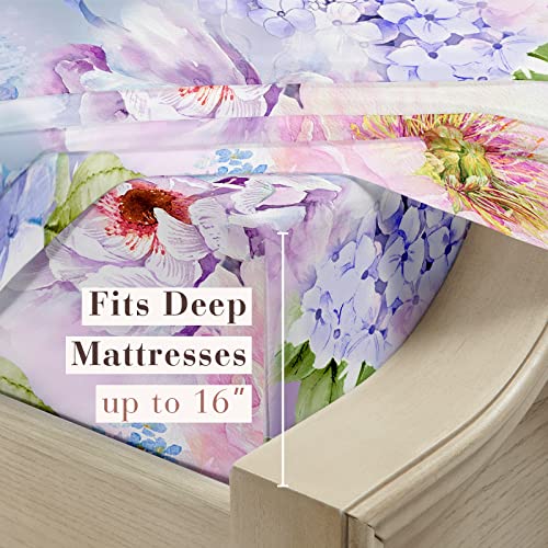 Yiyea Floral Queen Sheet Set - 1800 Thread Count Brushed Microfiber Floral Bed Sheets For Queen Size Bed - Extra Soft, Deep Pocket, Shrinkage And Fade Resistant - 4 Piece Set (Queen) #TOP3