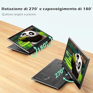 YOTON Lettore DVD portatile da 16.9" con schermo girevole HD da 14.1", con 1.8m Caricatore per Auto, Funzione di riproduzione memoria, supporto USB/SD [Blu-ray non supportato]