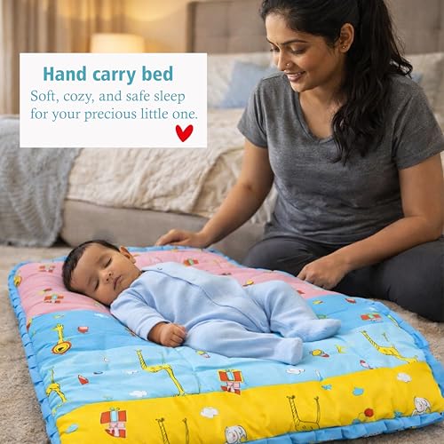Image of Infantbond by fareto Baby Bedding Set Essentials Combo | Baby Bed | Carry Bag | Sleeping Bag | Hand Carry Bed | Feeding Pillow (0-6 Months)(All in 1)(Blue Giffi)